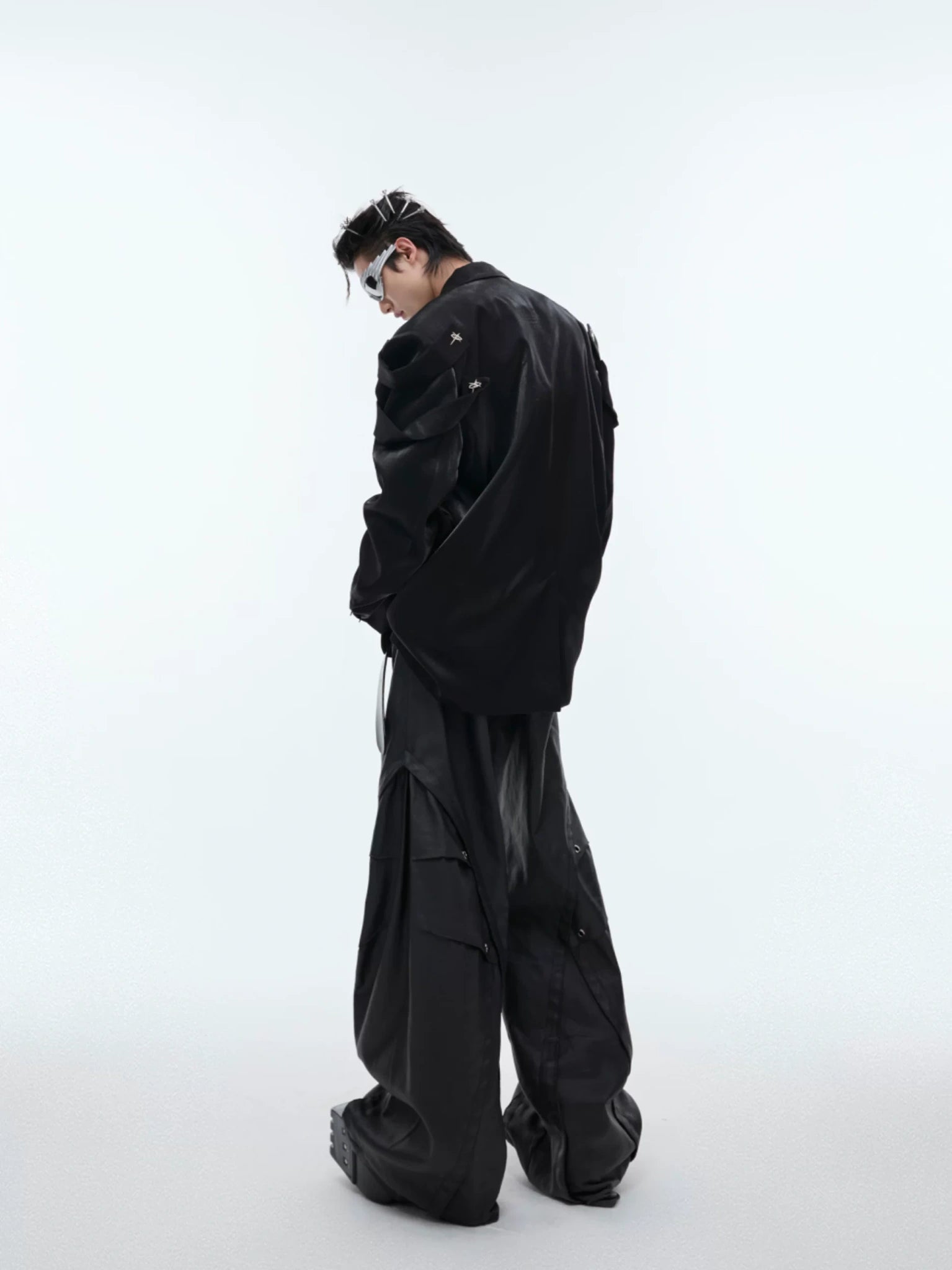 Black Oversized Deconstructed Blazer with Padded Shoulders - main image 5