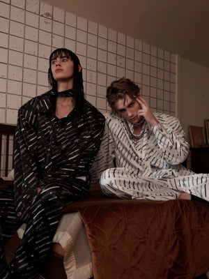 Deconstructed Long-Sleeve Pajama Set in Black or White - main image 2