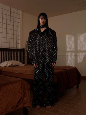 Deconstructed Long-Sleeve Pajama Set in Black or White - main image 5