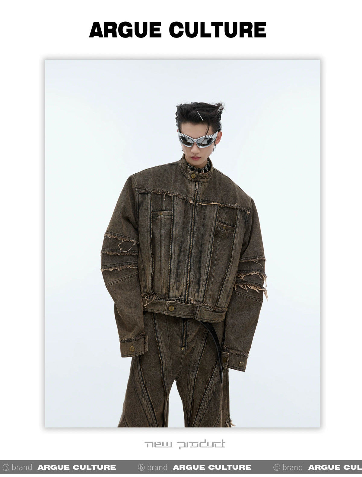 Deconstructed Washed Denim Jacket and Pants Set - description image 2
