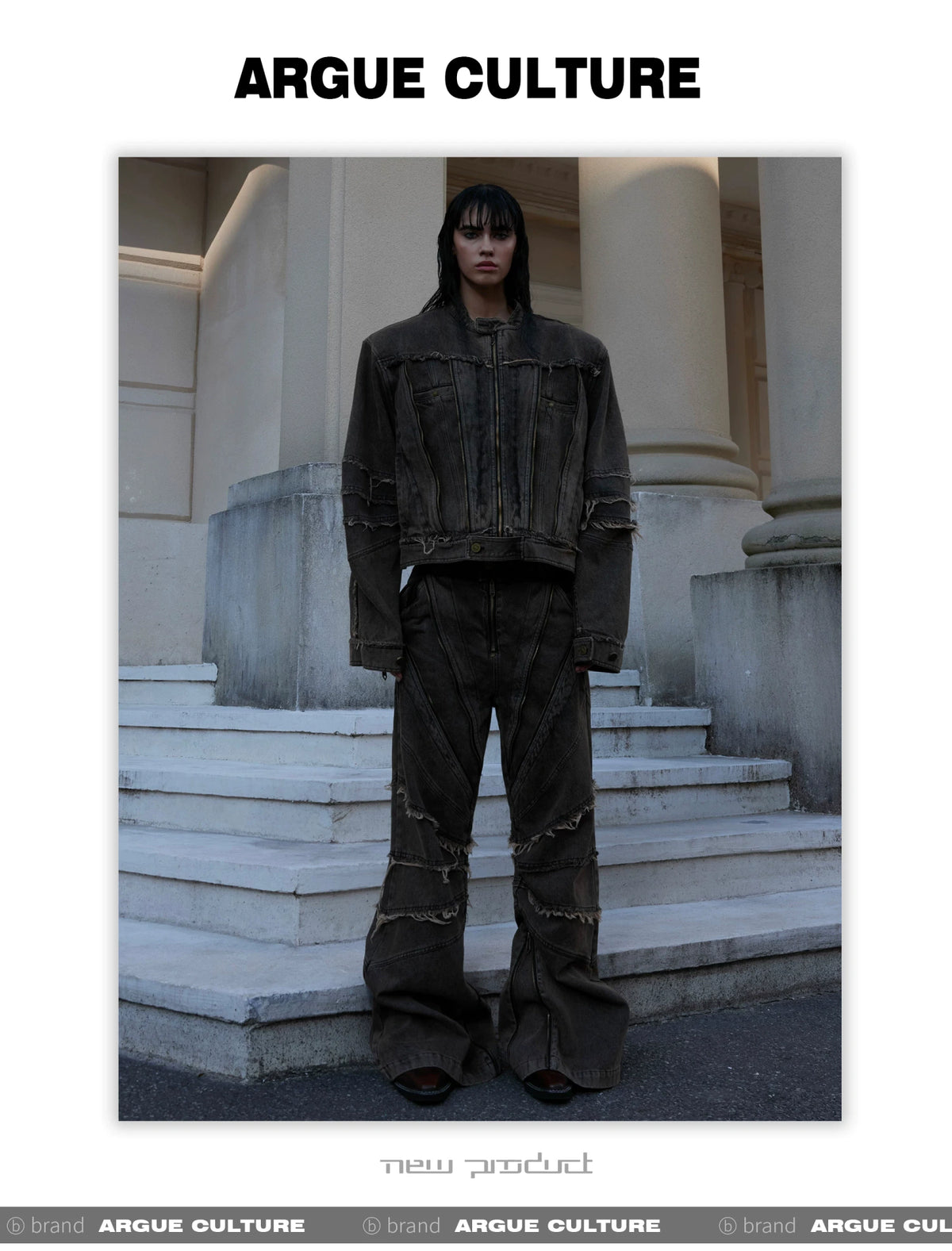 Deconstructed Washed Denim Jacket and Pants Set - description image 4