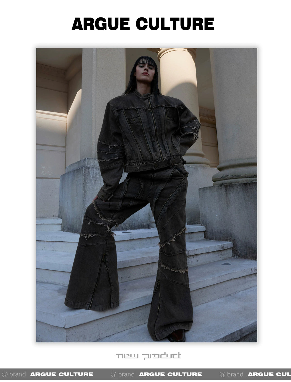 Deconstructed Washed Denim Jacket and Pants Set - description image 5