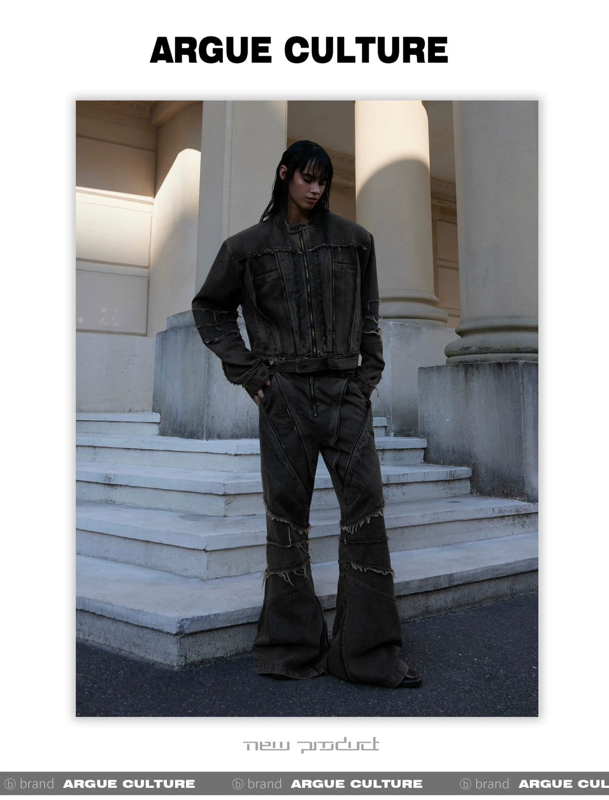 Deconstructed Washed Denim Jacket and Pants Set - description image 8