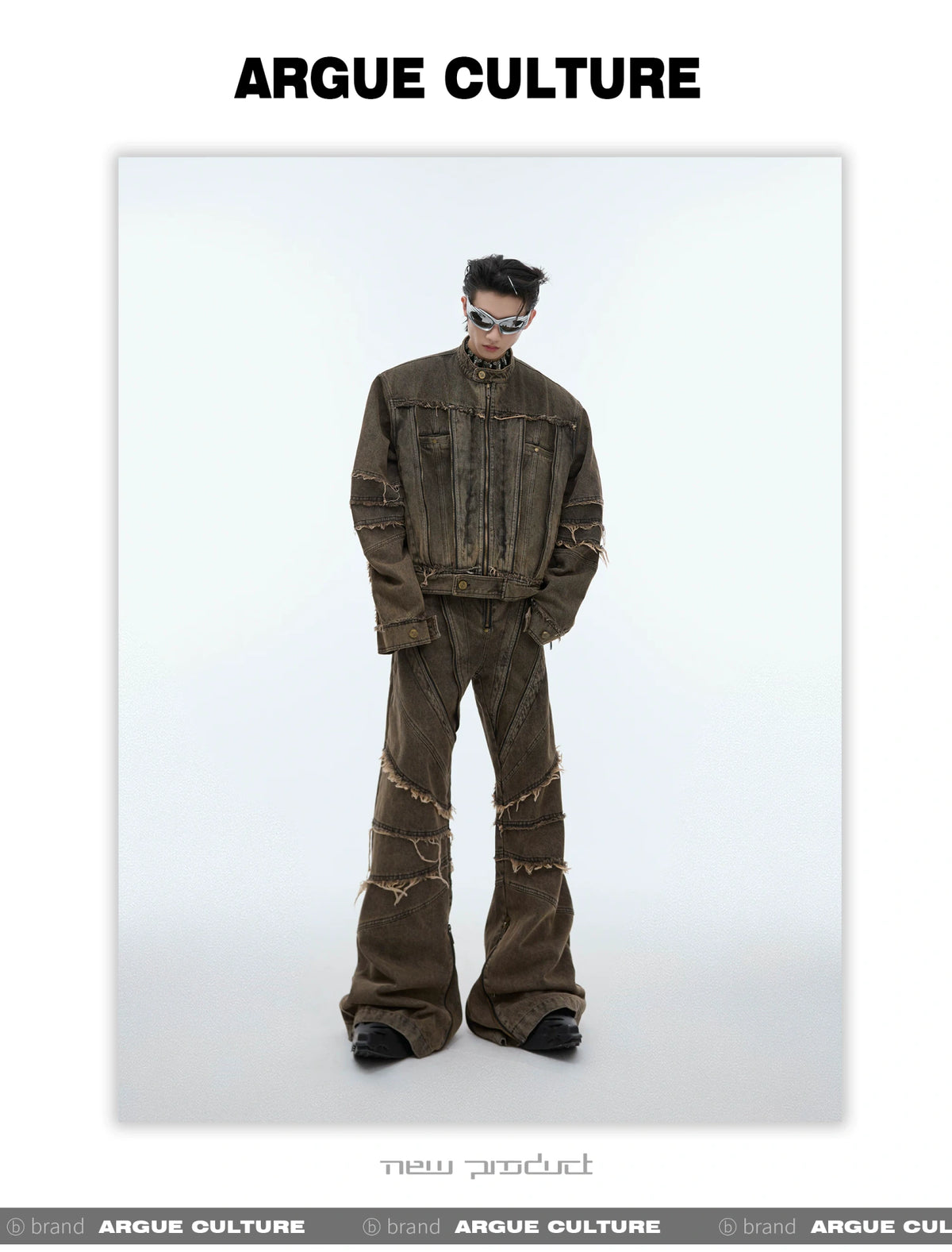 Deconstructed Washed Denim Jacket and Pants Set - description image 9