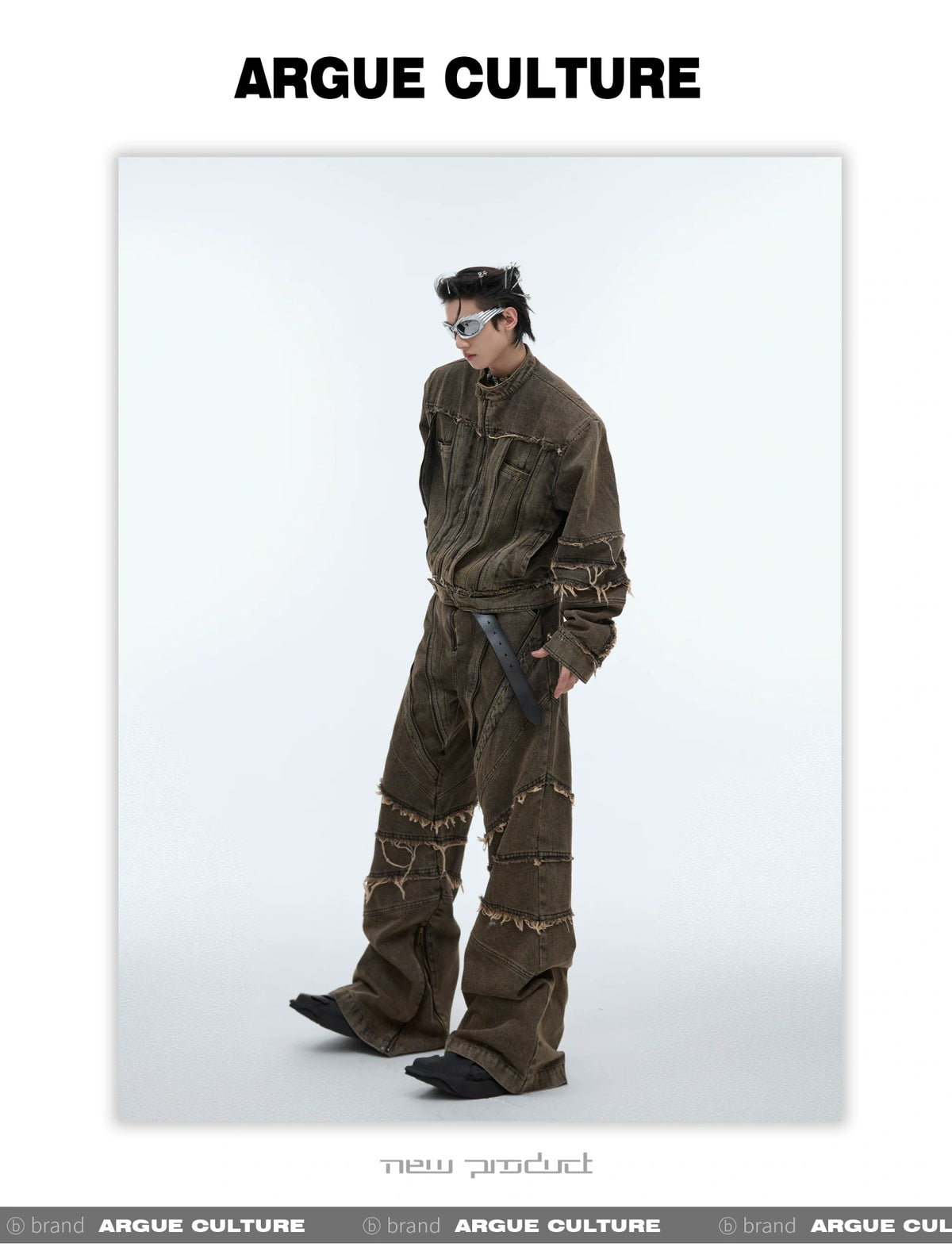 Deconstructed Washed Denim Jacket and Pants Set - description image 11