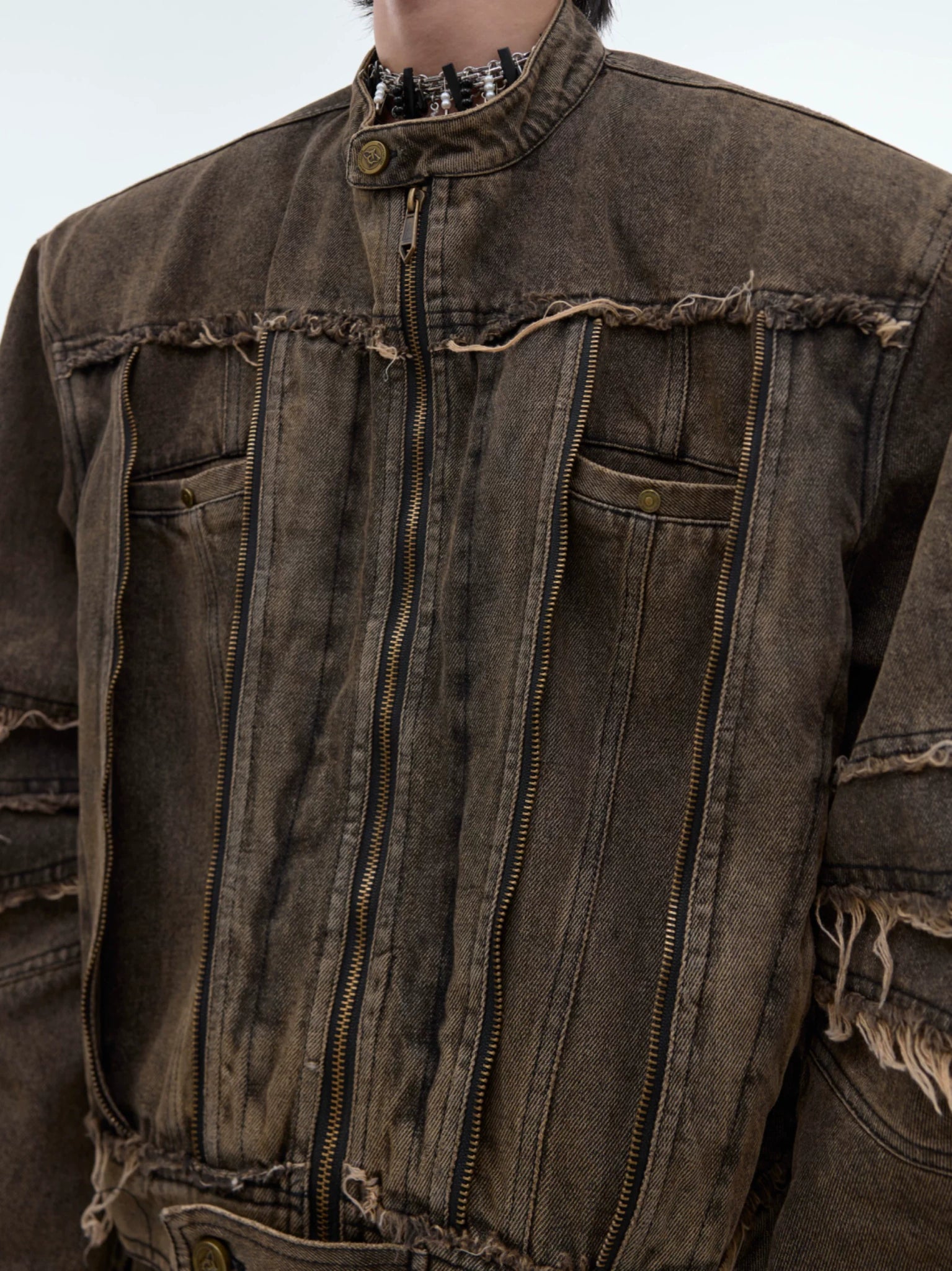 Deconstructed Washed Denim Jacket and Pants Set - main image 3