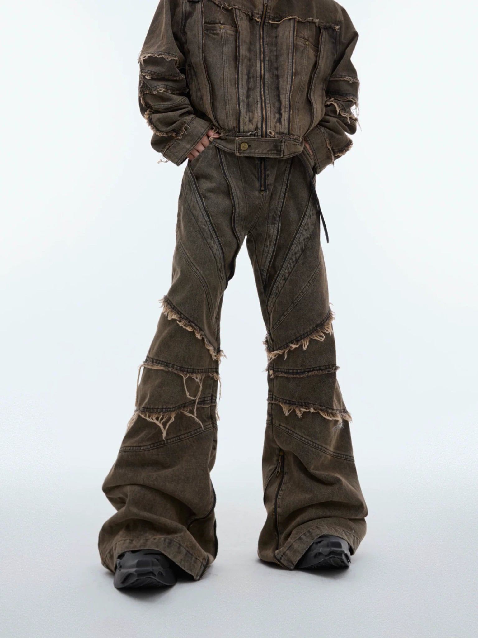 Deconstructed Washed Denim Jacket and Pants Set - main image 5