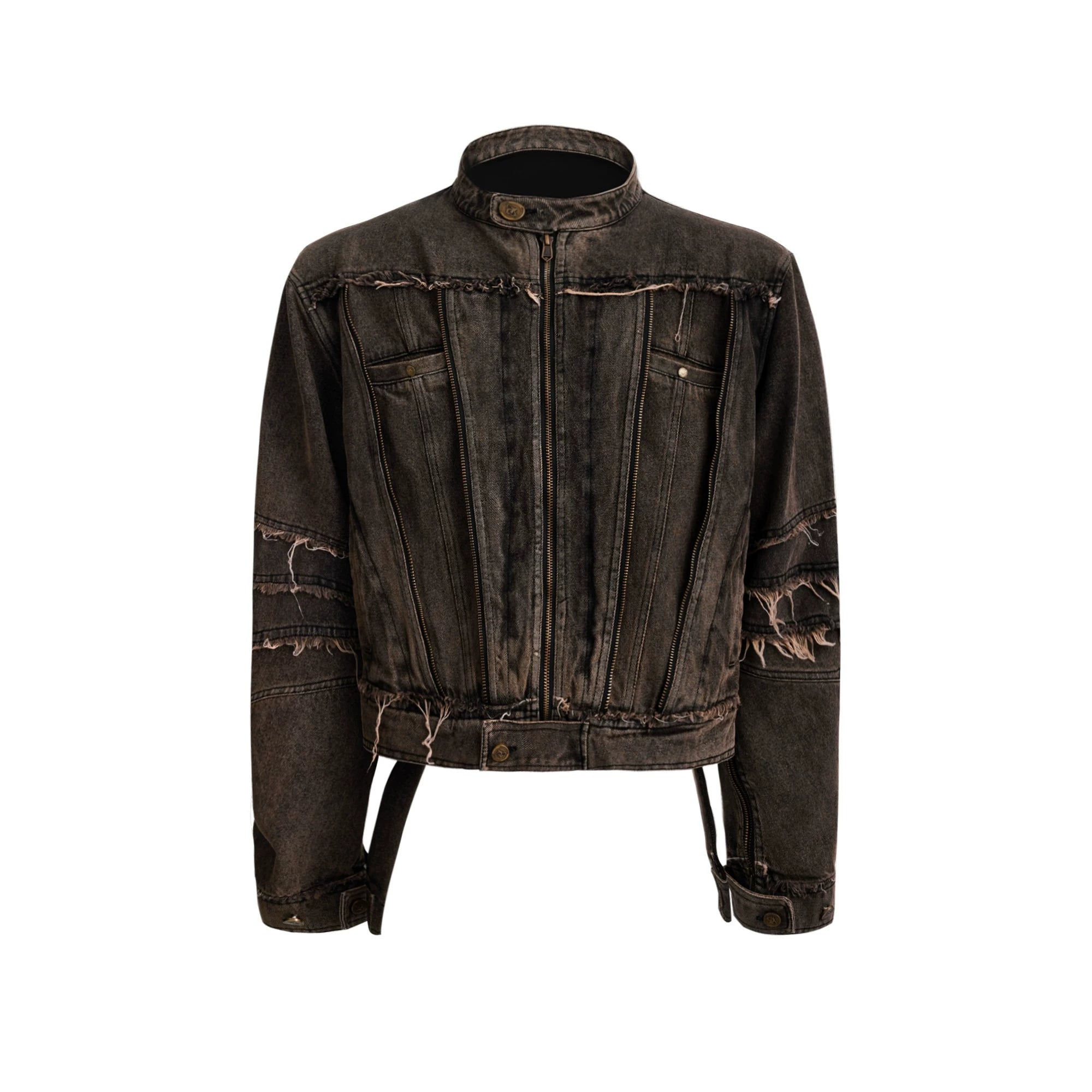 Deconstructed Washed Denim Jacket and Pants Set - Washed Yellow Jacket