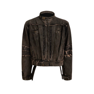 Deconstructed Washed Denim Jacket and Pants Set - Washed Yellow Jacket