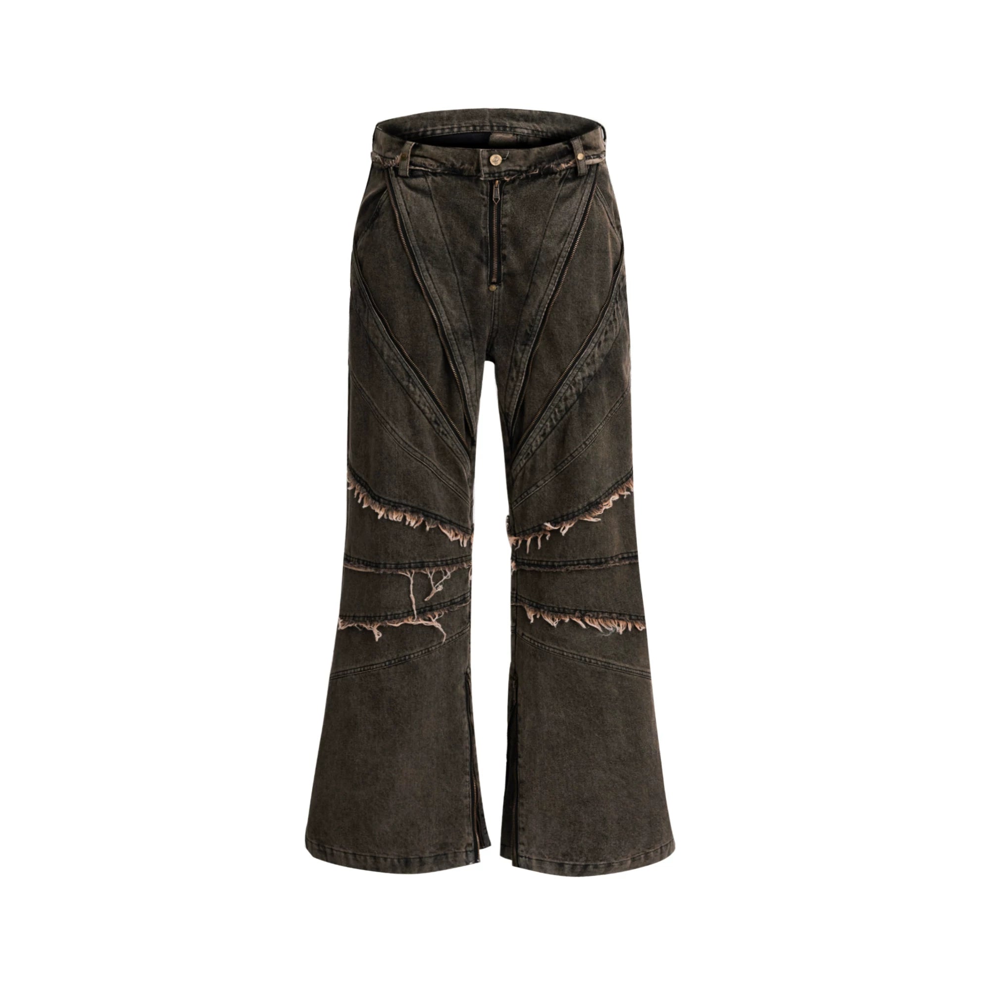 Deconstructed Washed Denim Jacket and Pants Set - Washed Yellow Pants