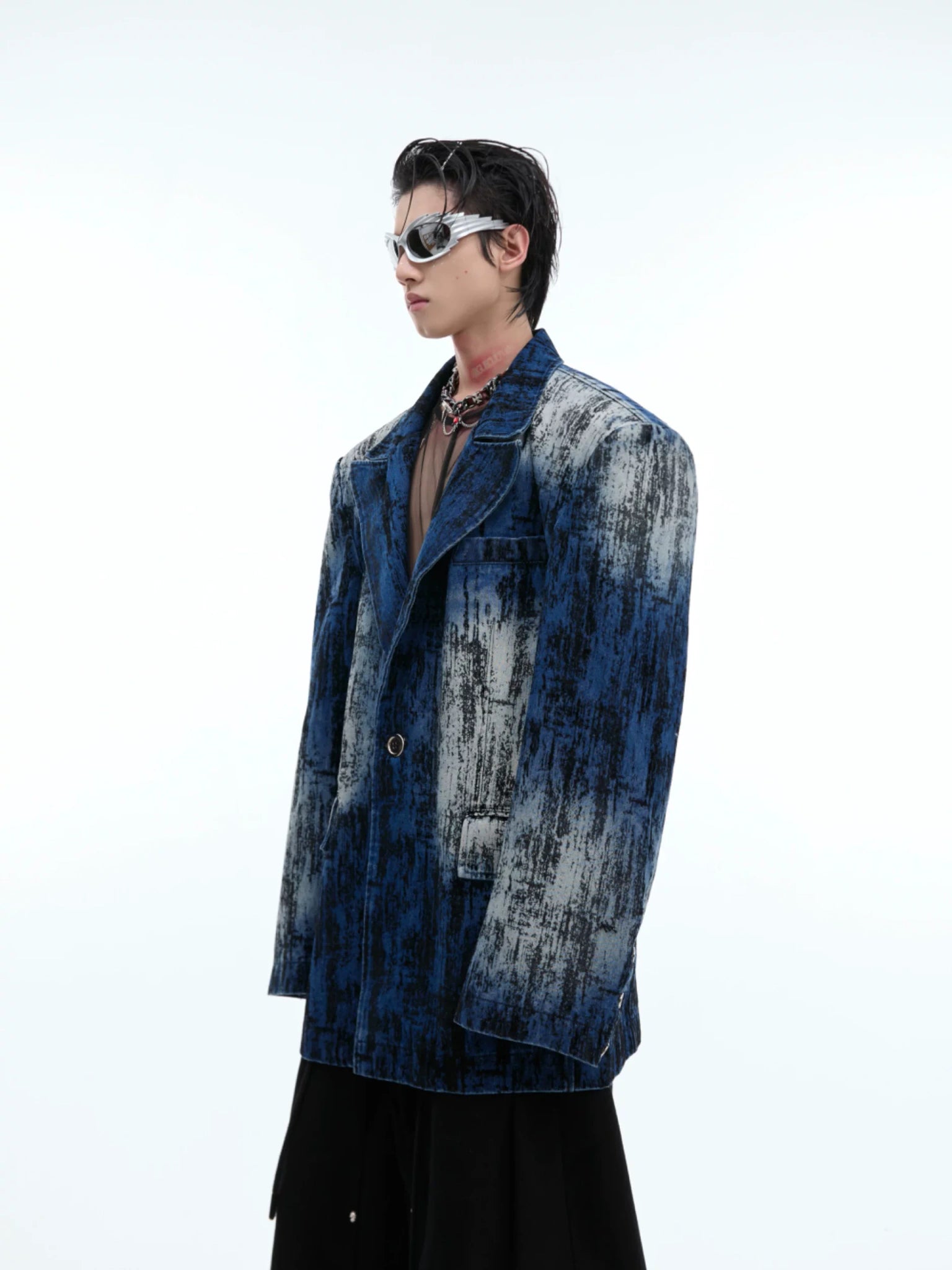 Distressed Tie-Dye Oversized Suit Jacket for Streetwear - main image 1