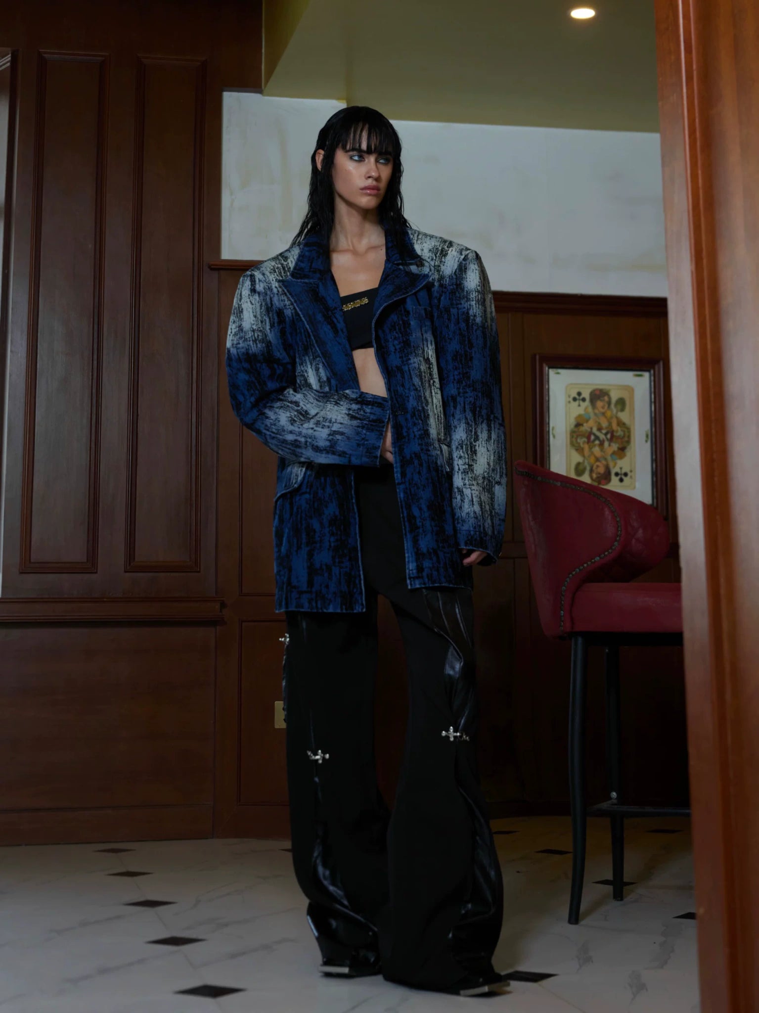 Distressed Tie-Dye Oversized Suit Jacket for Streetwear - main image 4