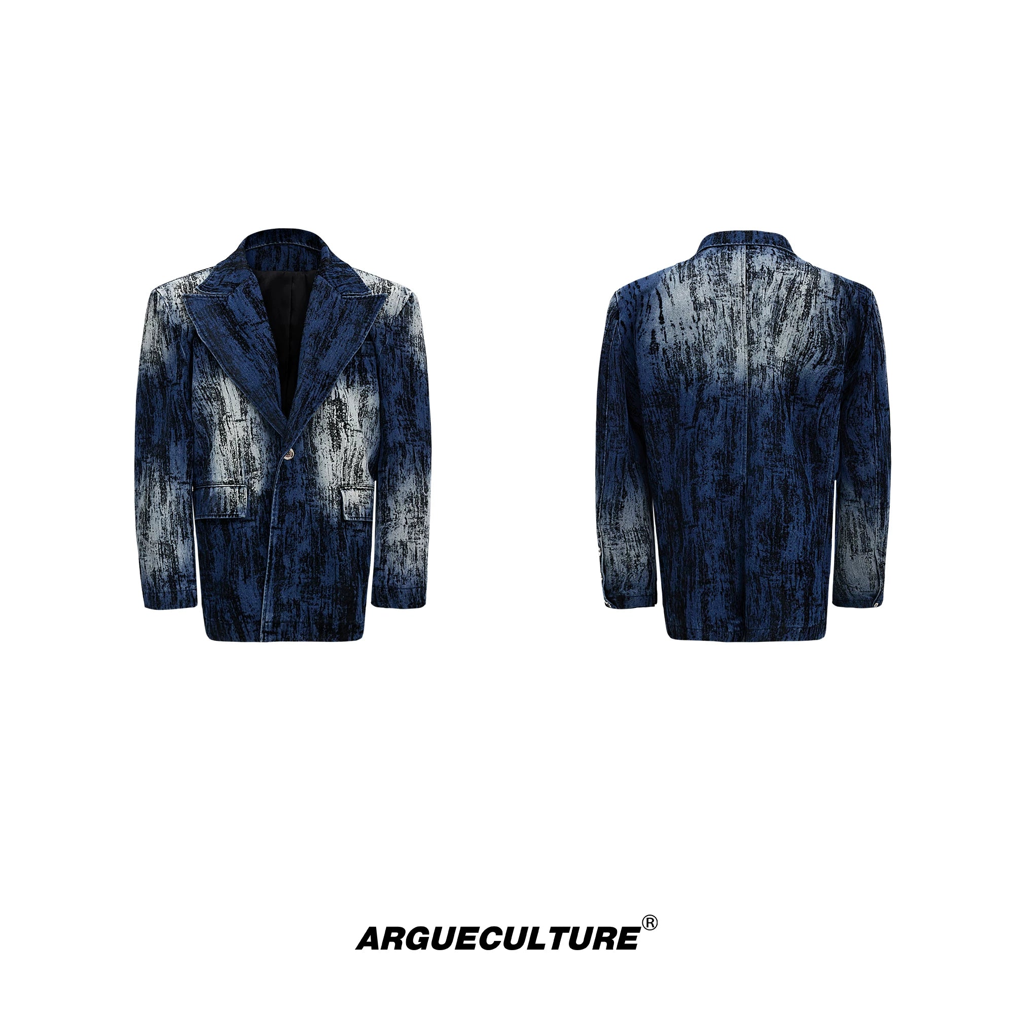 Distressed Tie-Dye Oversized Suit Jacket for Streetwear - Blue