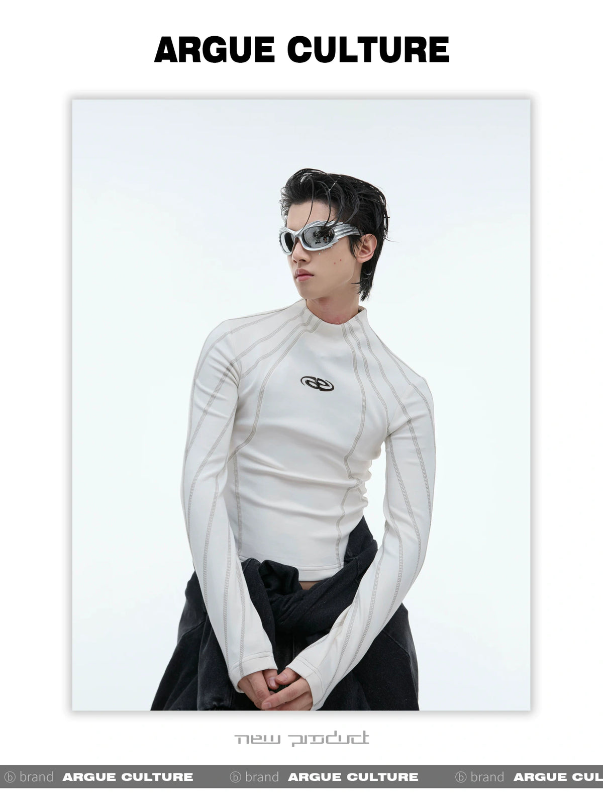 Cropped Mock-Neck Long-Sleeve T-Shirt in Cotton - description image 3
