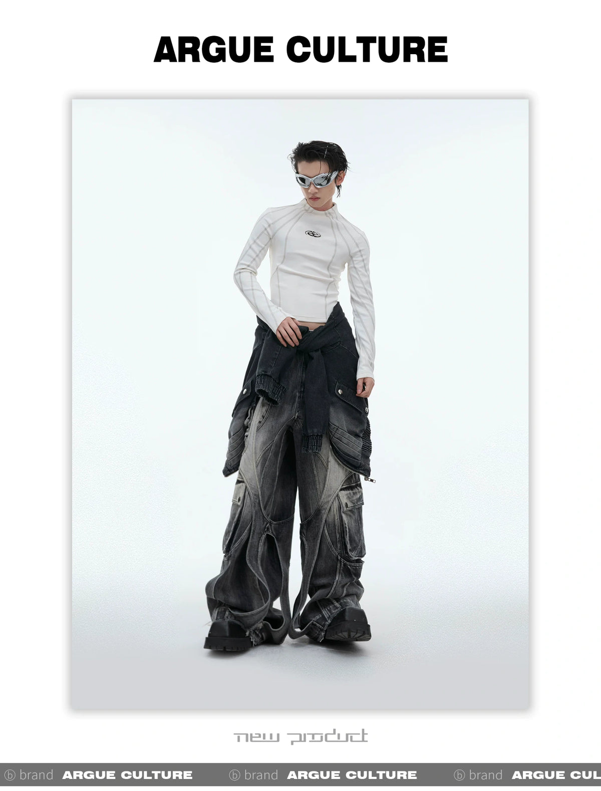 Cropped Mock-Neck Long-Sleeve T-Shirt in Cotton - description image 4