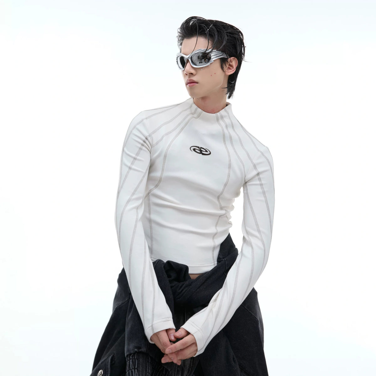 Cropped Mock-Neck Long-Sleeve T-Shirt in Cotton - main image 2