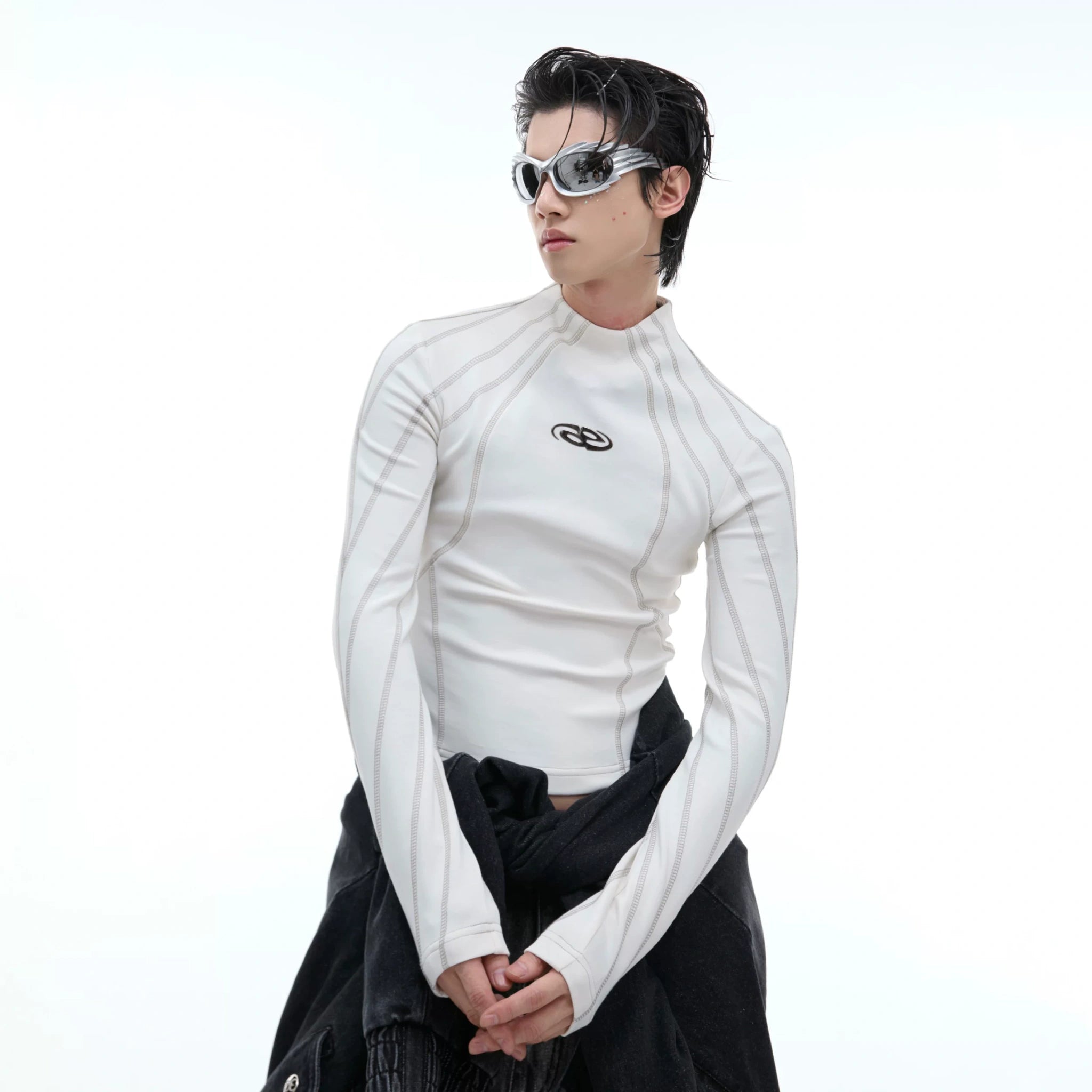 Cropped Mock-Neck Long-Sleeve T-Shirt in Cotton - main image 2