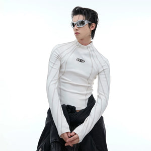 Cropped Mock-Neck Long-Sleeve T-Shirt in Cotton - main image 2
