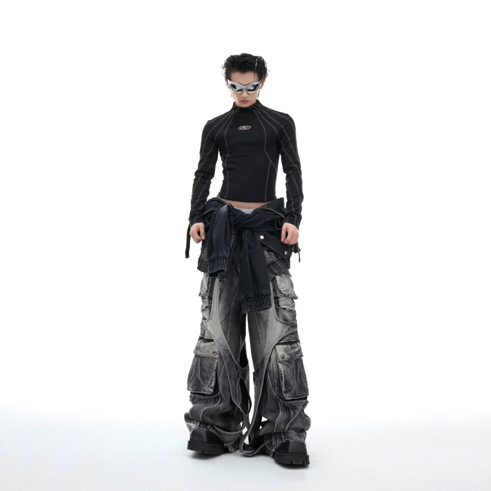Cropped Mock-Neck Long-Sleeve T-Shirt in Cotton - main image 4