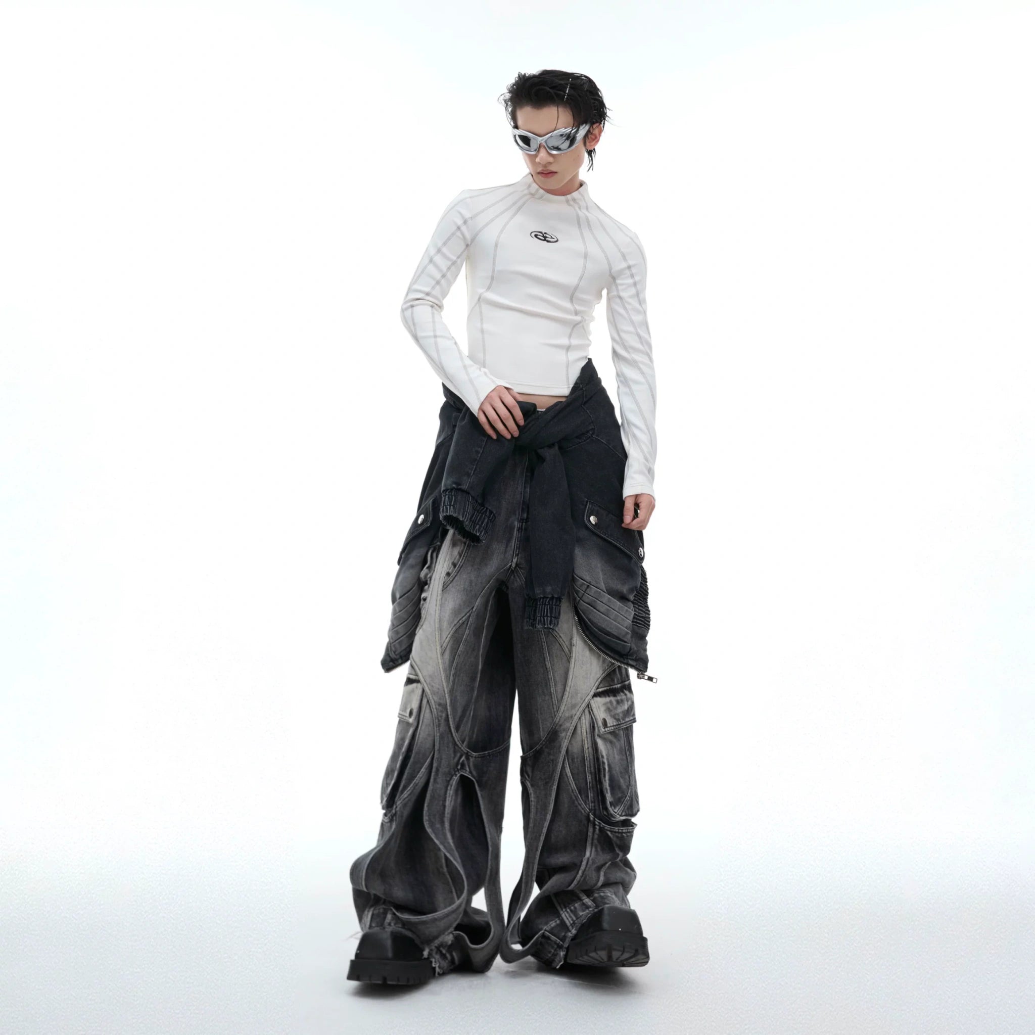 Cropped Mock-Neck Long-Sleeve T-Shirt in Cotton - main image 5