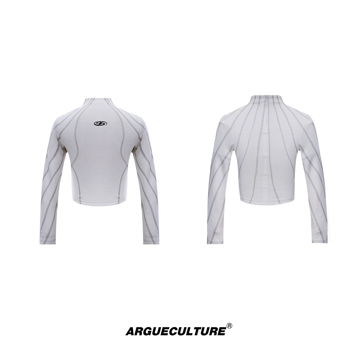 Cropped Mock-Neck Long-Sleeve T-Shirt in Cotton - White Top
