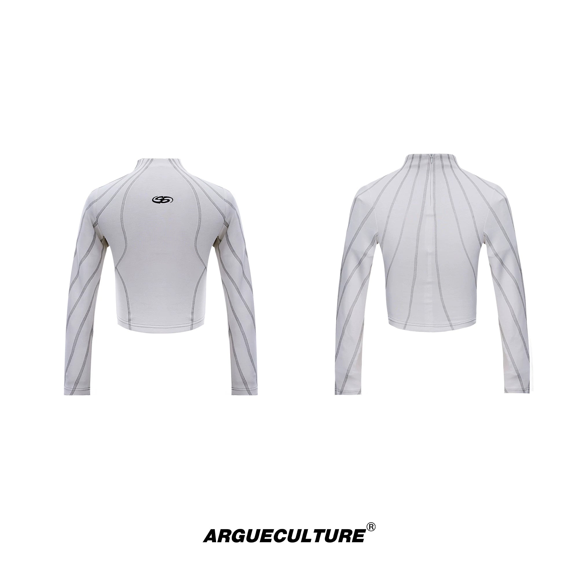 Cropped Mock-Neck Long-Sleeve T-Shirt in Cotton - White Top