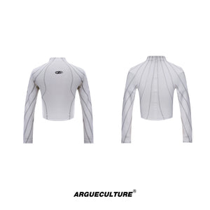 Cropped Mock-Neck Long-Sleeve T-Shirt in Cotton - White Top