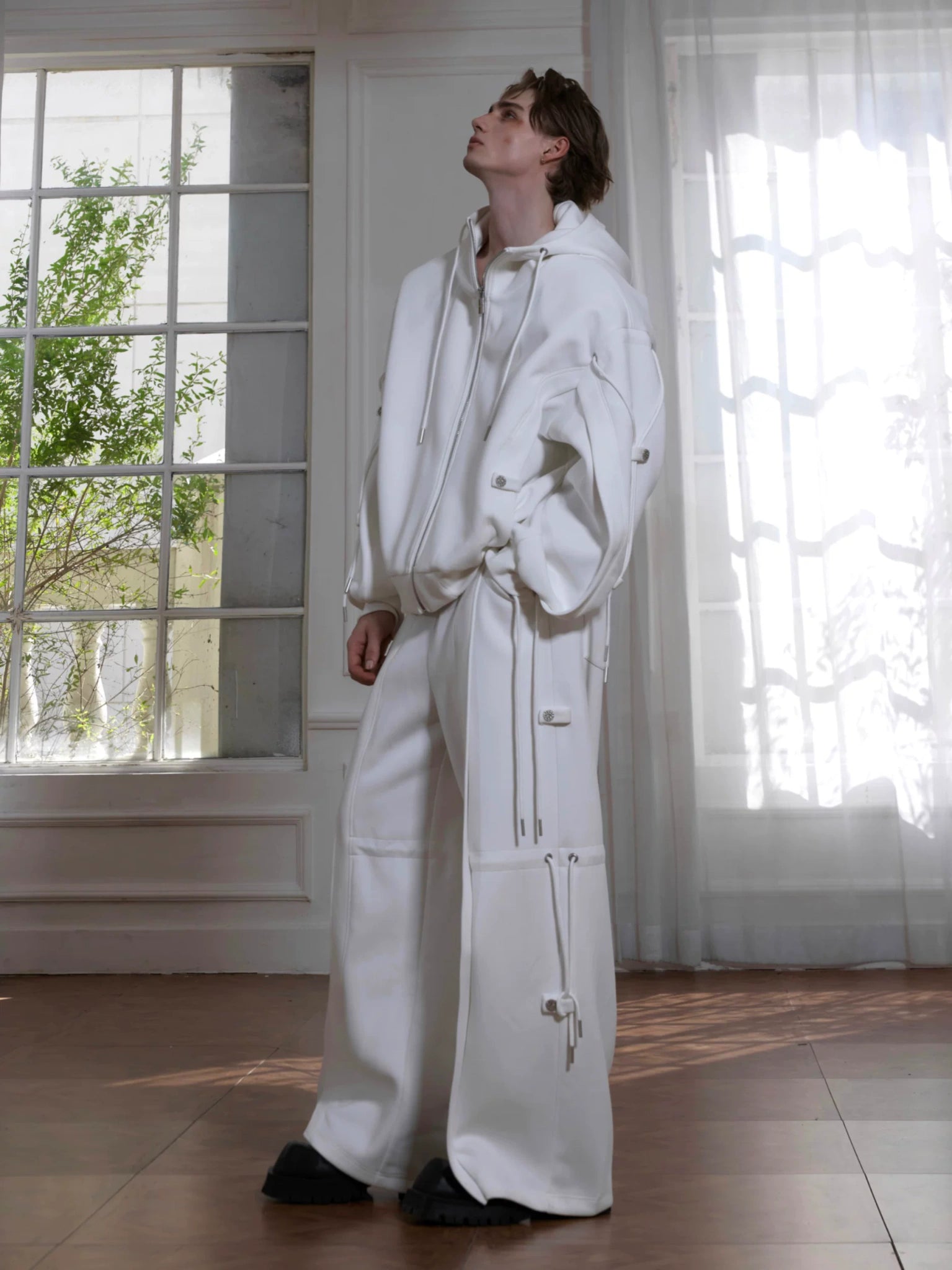 Deconstructed Drawstring Hoodie | Relaxed Cotton Blend - main image 4