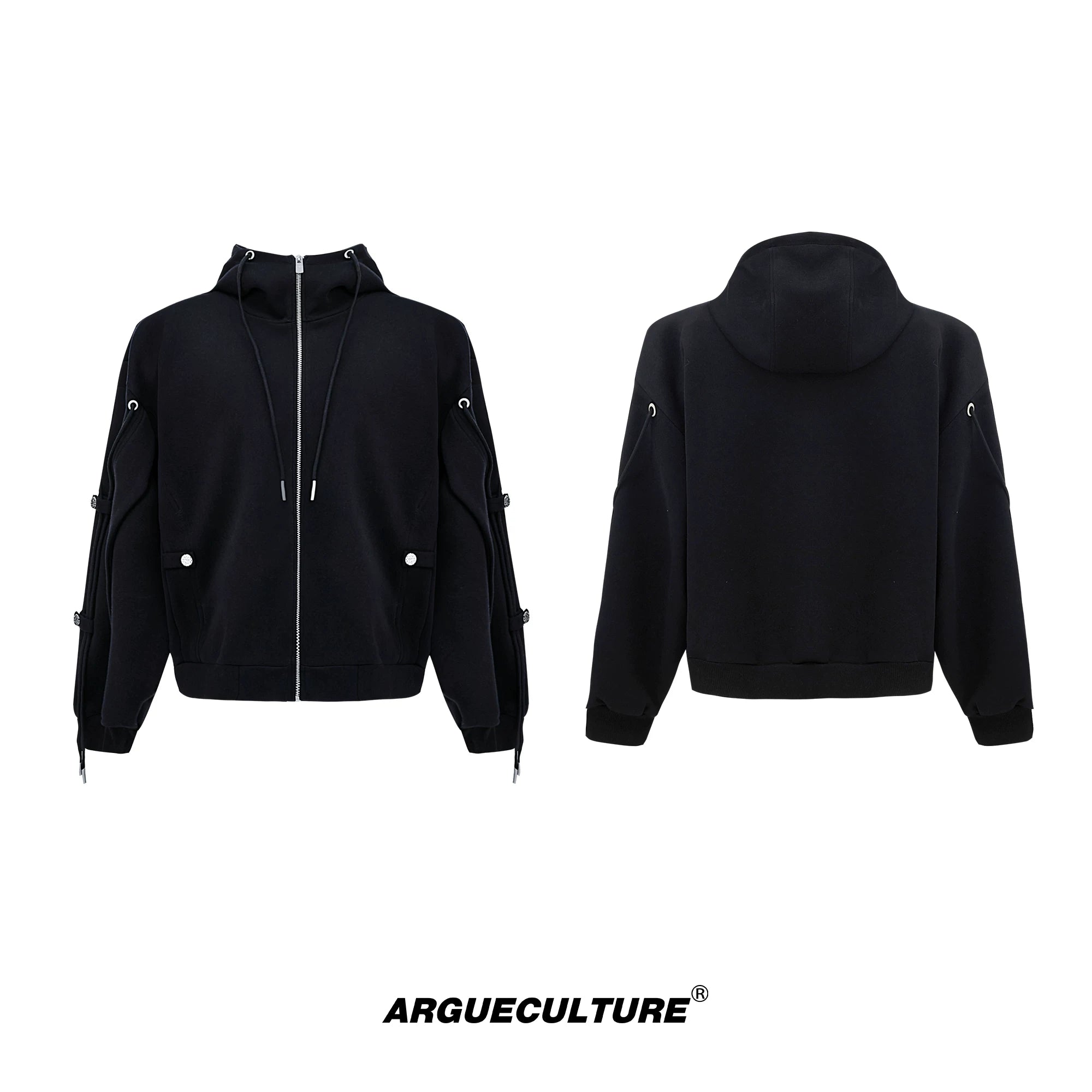 Deconstructed Drawstring Hoodie | Relaxed Cotton Blend - Black Hoodie