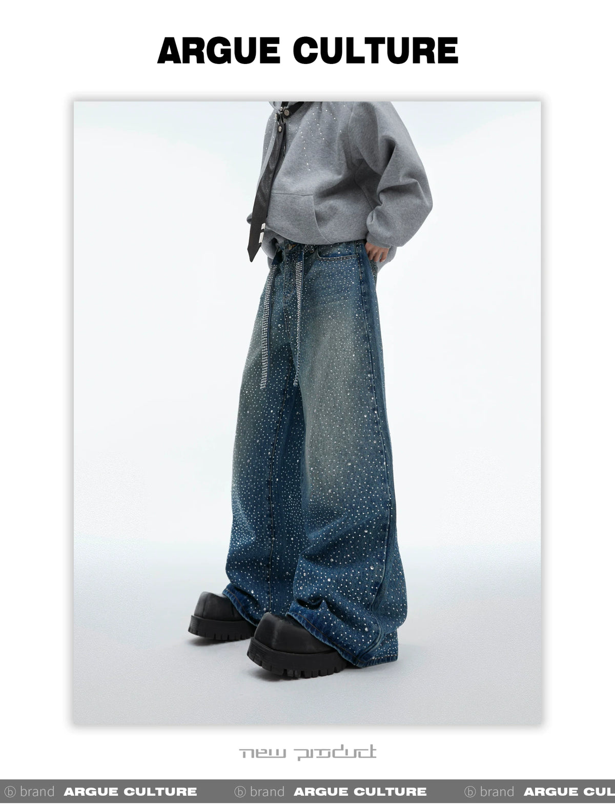 Crystal-Detail Relaxed Straight-Leg Washed Jeans - description image 6