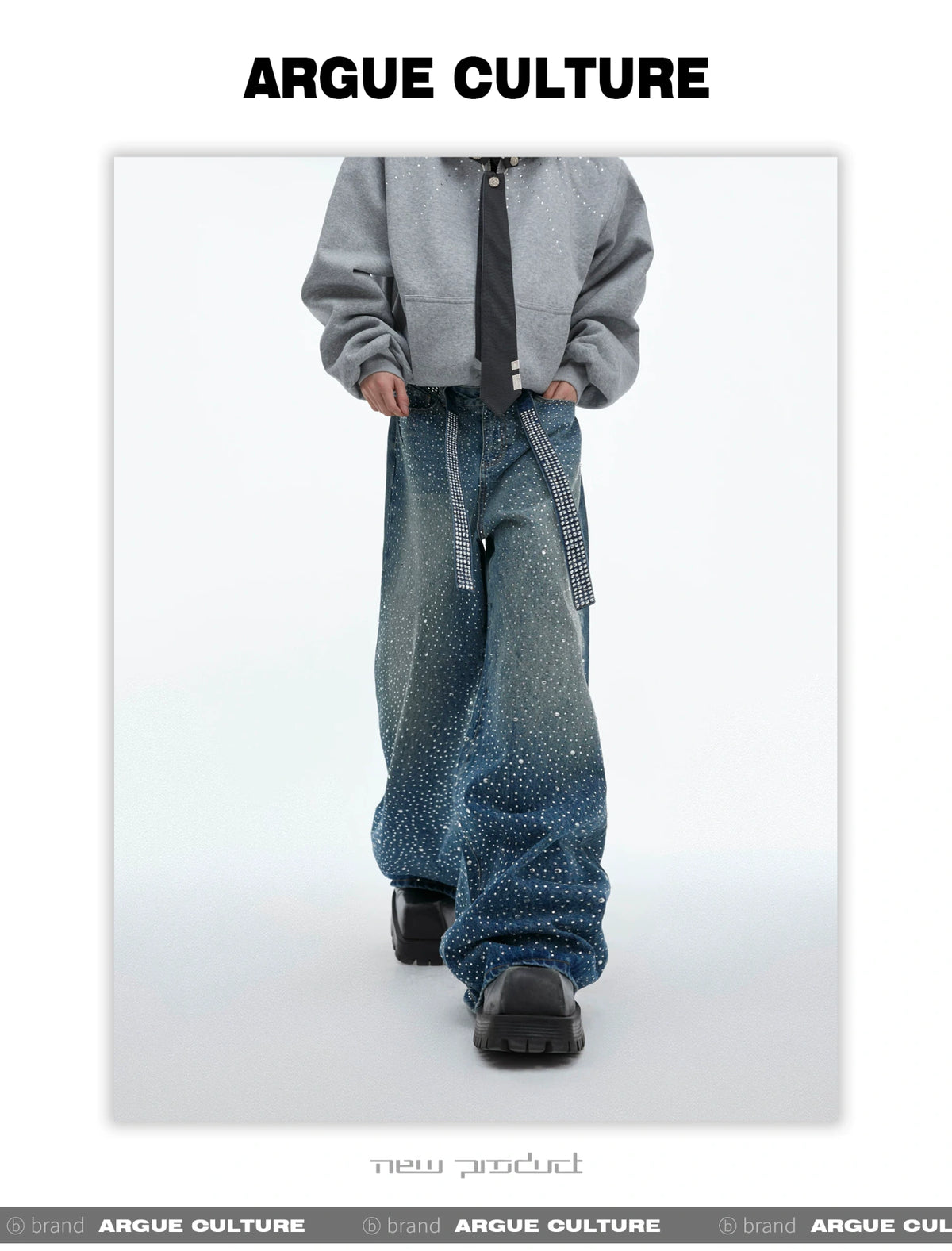 Crystal-Detail Relaxed Straight-Leg Washed Jeans - description image 7