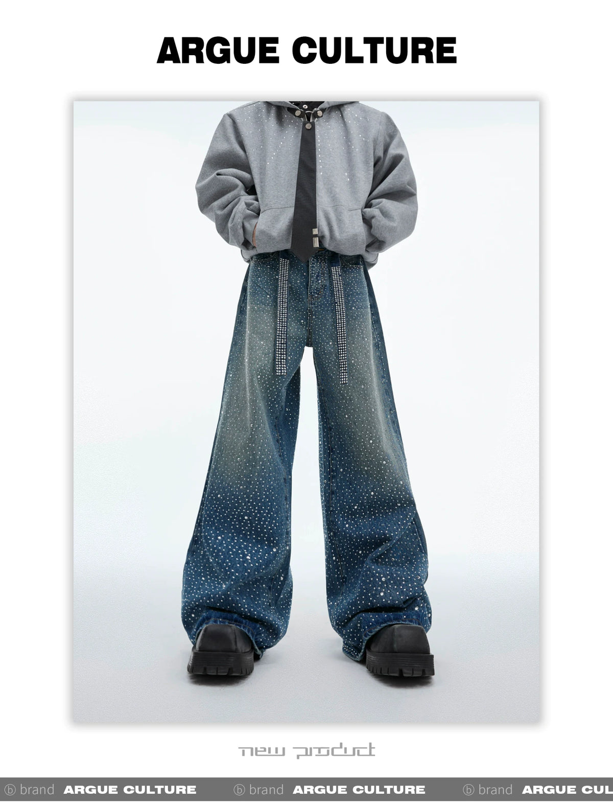 Crystal-Detail Relaxed Straight-Leg Washed Jeans - description image 9