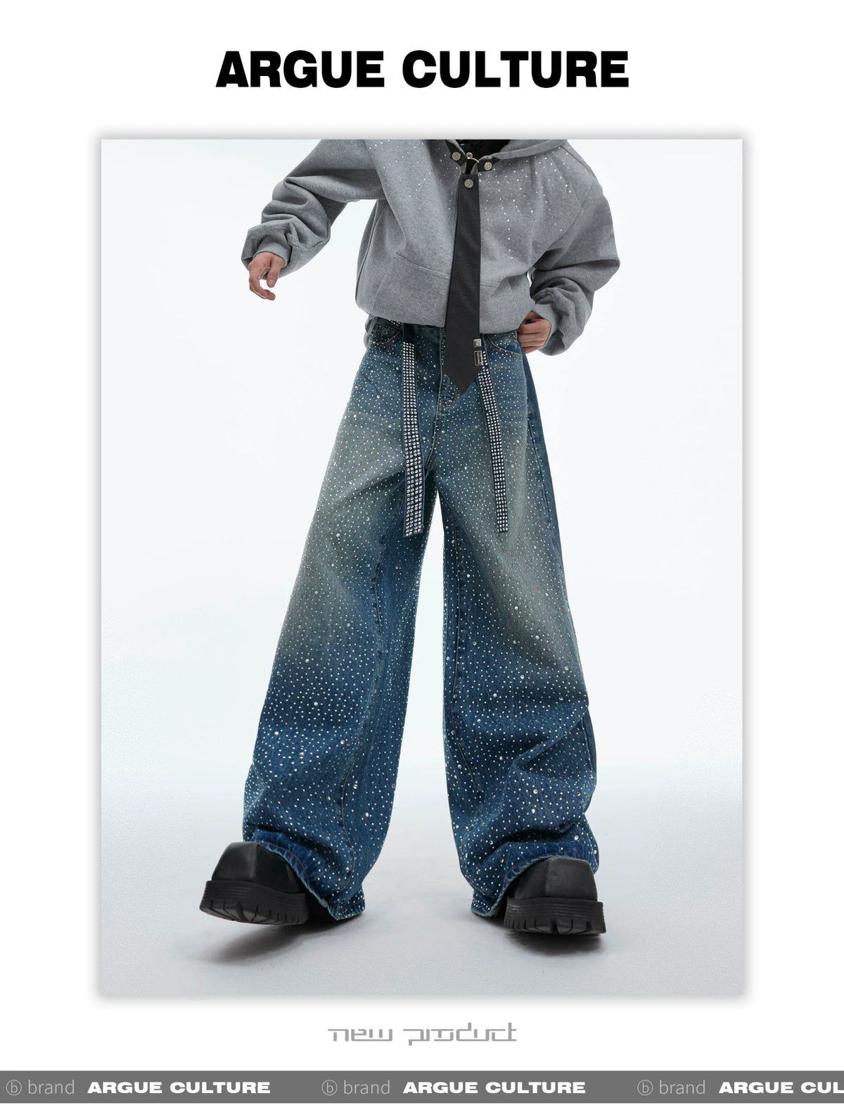 Crystal-Detail Relaxed Straight-Leg Washed Jeans - description image 10