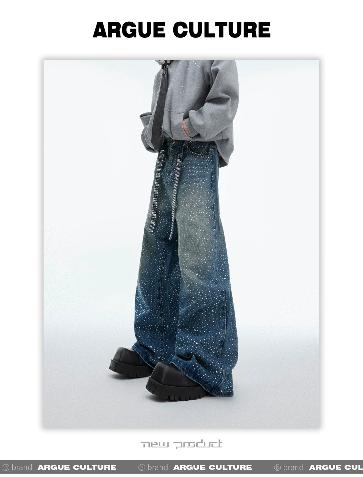 Crystal-Detail Relaxed Straight-Leg Washed Jeans - description image 11
