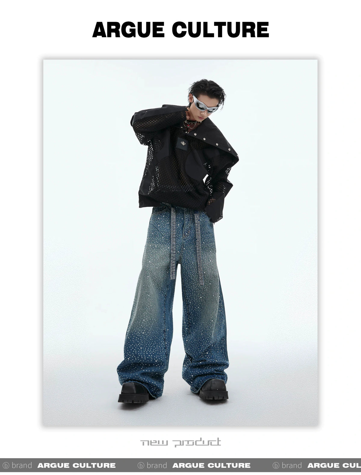 Crystal-Detail Relaxed Straight-Leg Washed Jeans - description image 13