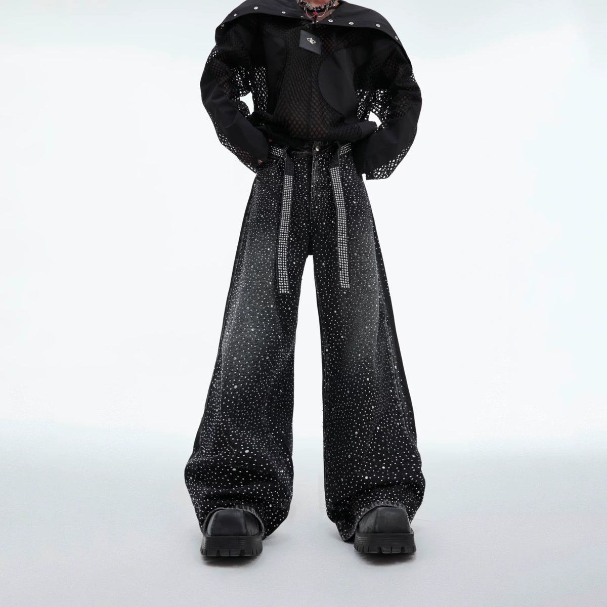 Crystal-Detail Relaxed Straight-Leg Washed Jeans - main image 1