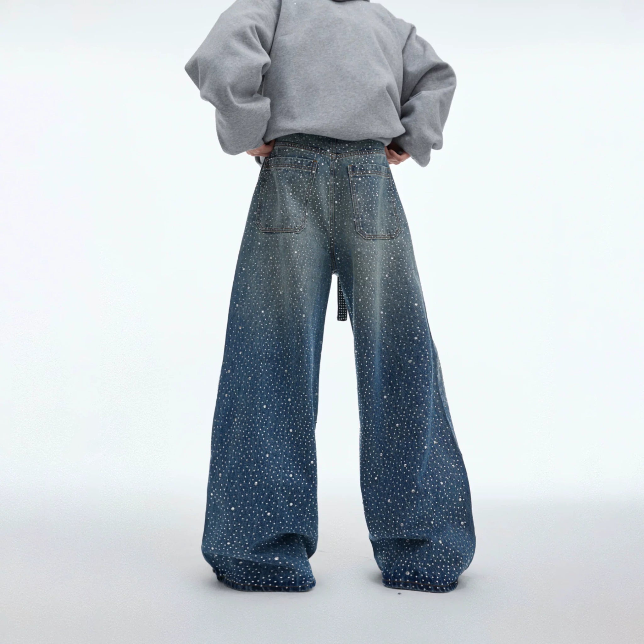 Crystal-Detail Relaxed Straight-Leg Washed Jeans - main image 3