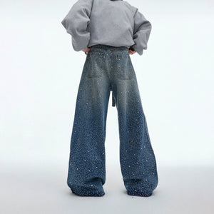 Crystal-Detail Relaxed Straight-Leg Washed Jeans - main image 3