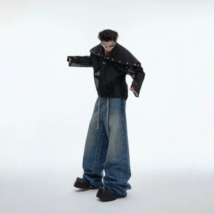 Crystal-Detail Relaxed Straight-Leg Washed Jeans - main image 5