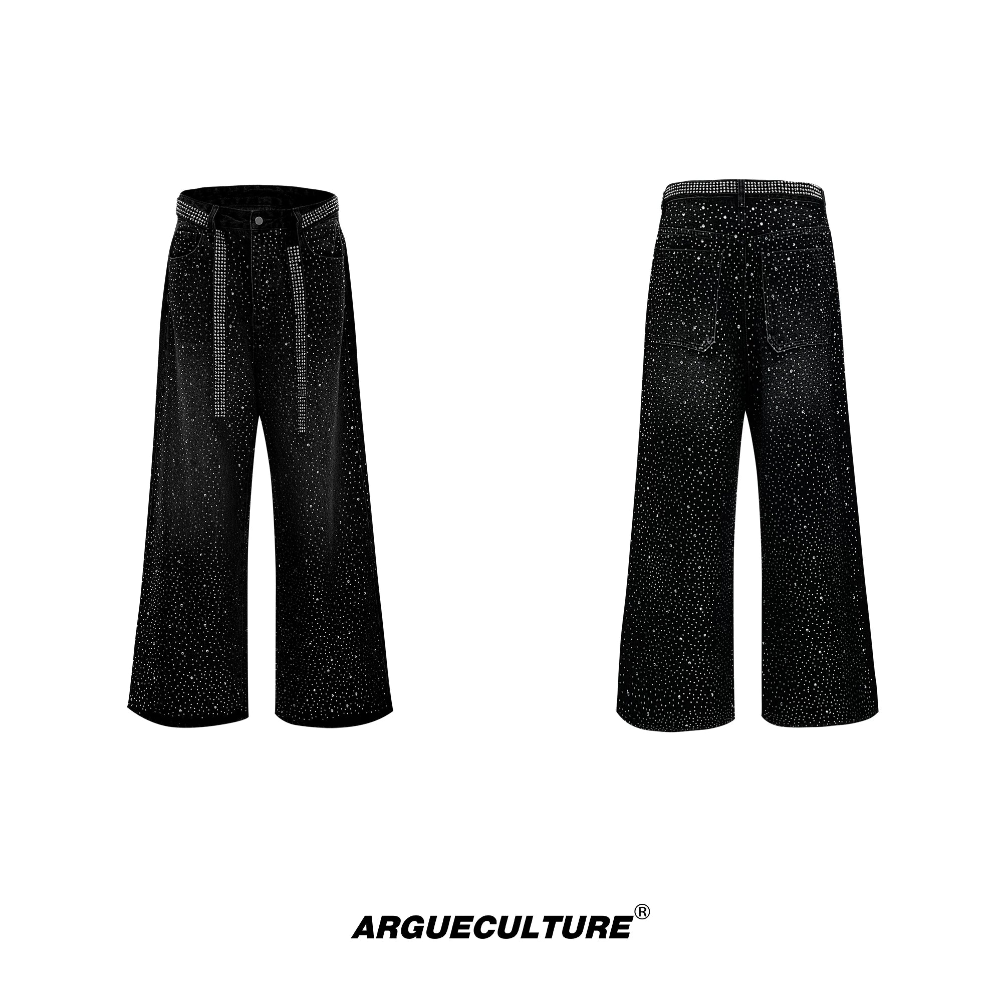 Crystal-Detail Relaxed Straight-Leg Washed Jeans - Black