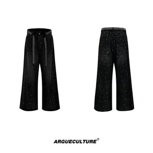 Crystal-Detail Relaxed Straight-Leg Washed Jeans - Black