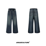 Crystal-Detail Relaxed Straight-Leg Washed Jeans - Blue