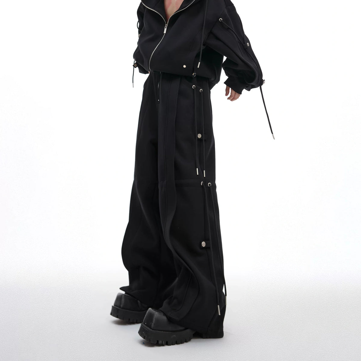 Deconstructed Wide-Leg Drawstring Pants | Fall Streetwear - main image 2