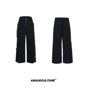 Deconstructed Wide-Leg Drawstring Pants | Fall Streetwear - Black Pants
