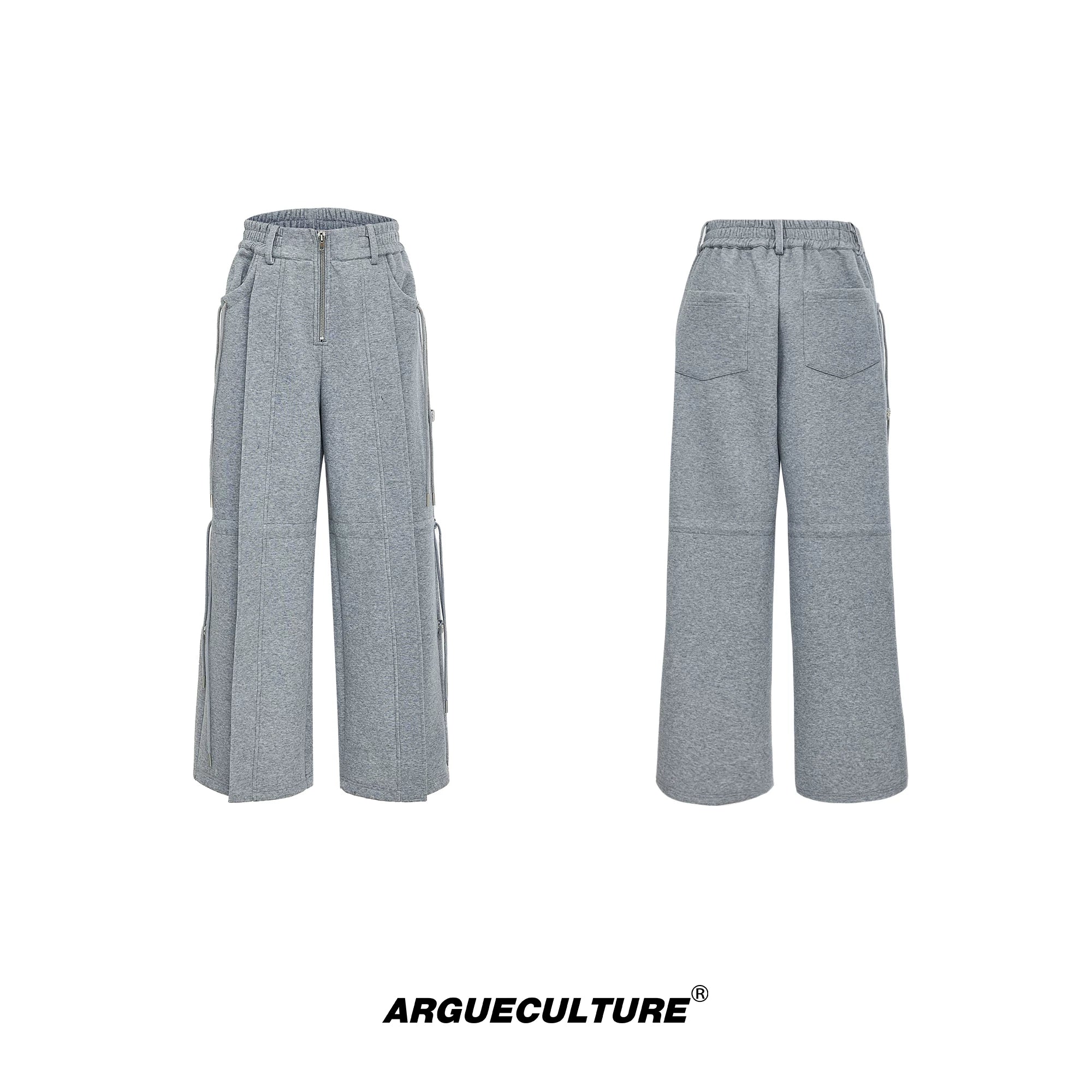 Deconstructed Wide-Leg Drawstring Pants | Fall Streetwear - Gray Pants