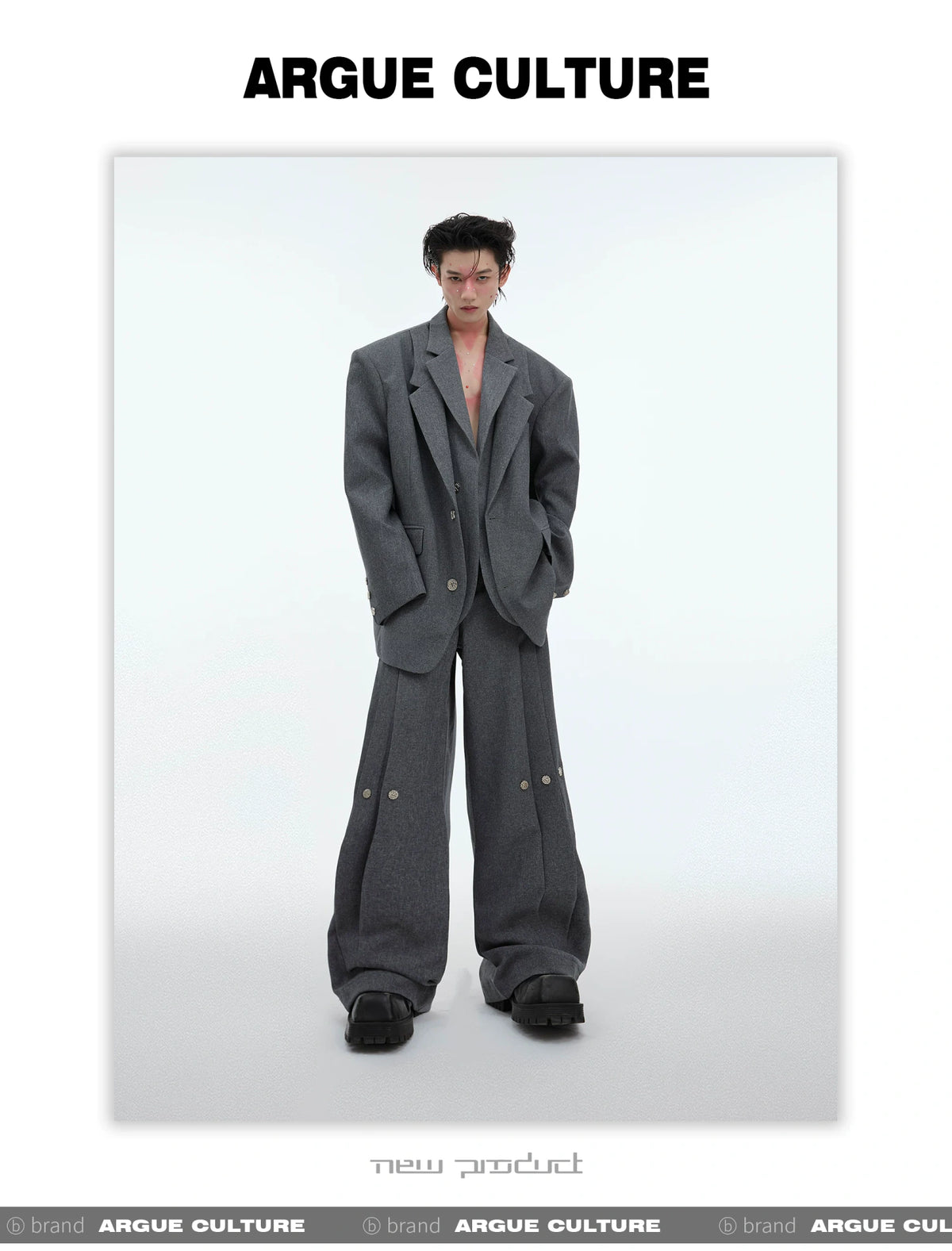 Deconstructed Relaxed Suit Set with Peaked Lapels - description image 19