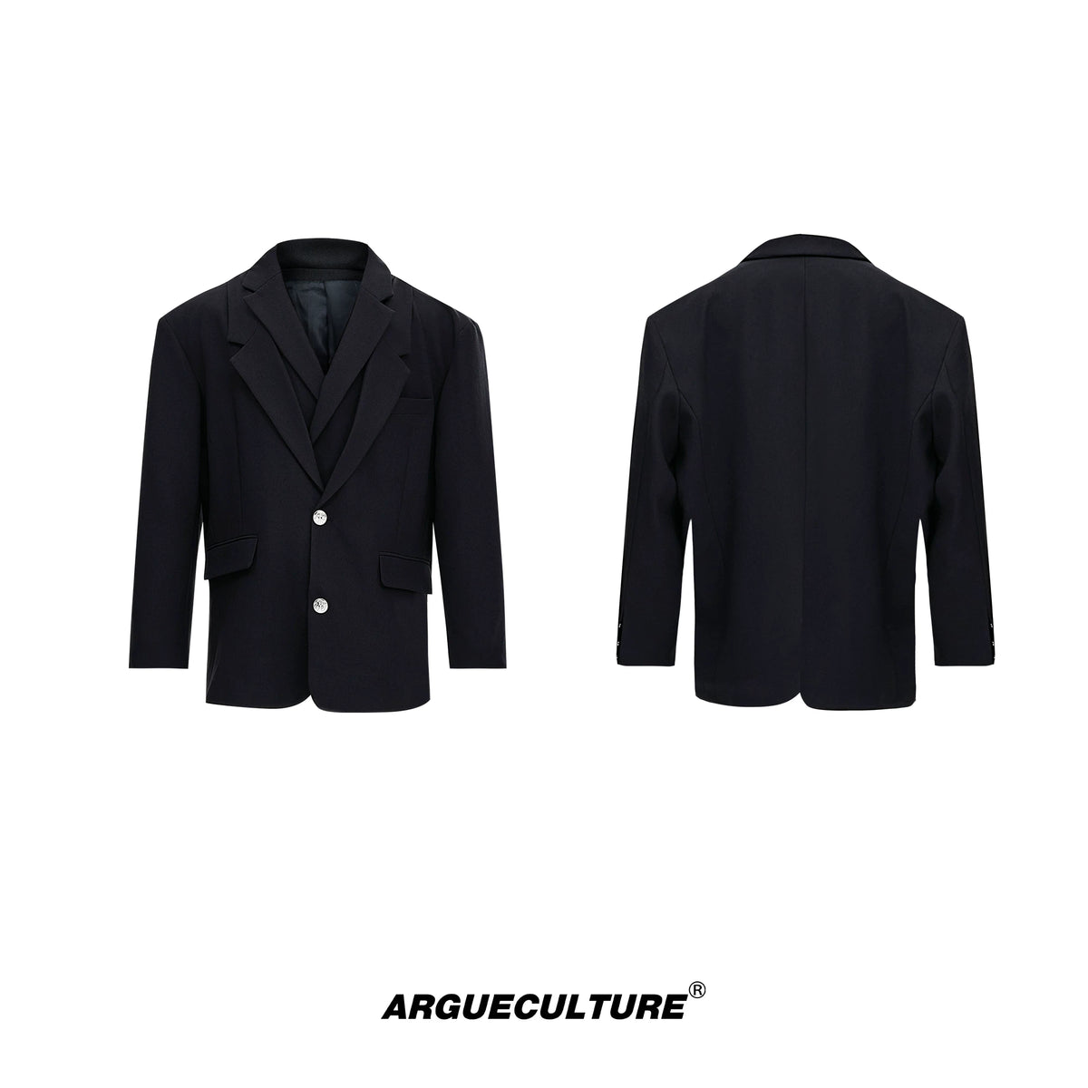 Deconstructed Relaxed Suit Set with Peaked Lapels - Black Blazer