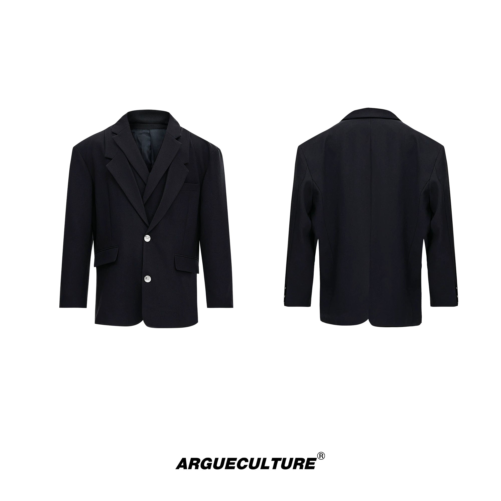 Deconstructed Relaxed Suit Set with Peaked Lapels - Black Blazer