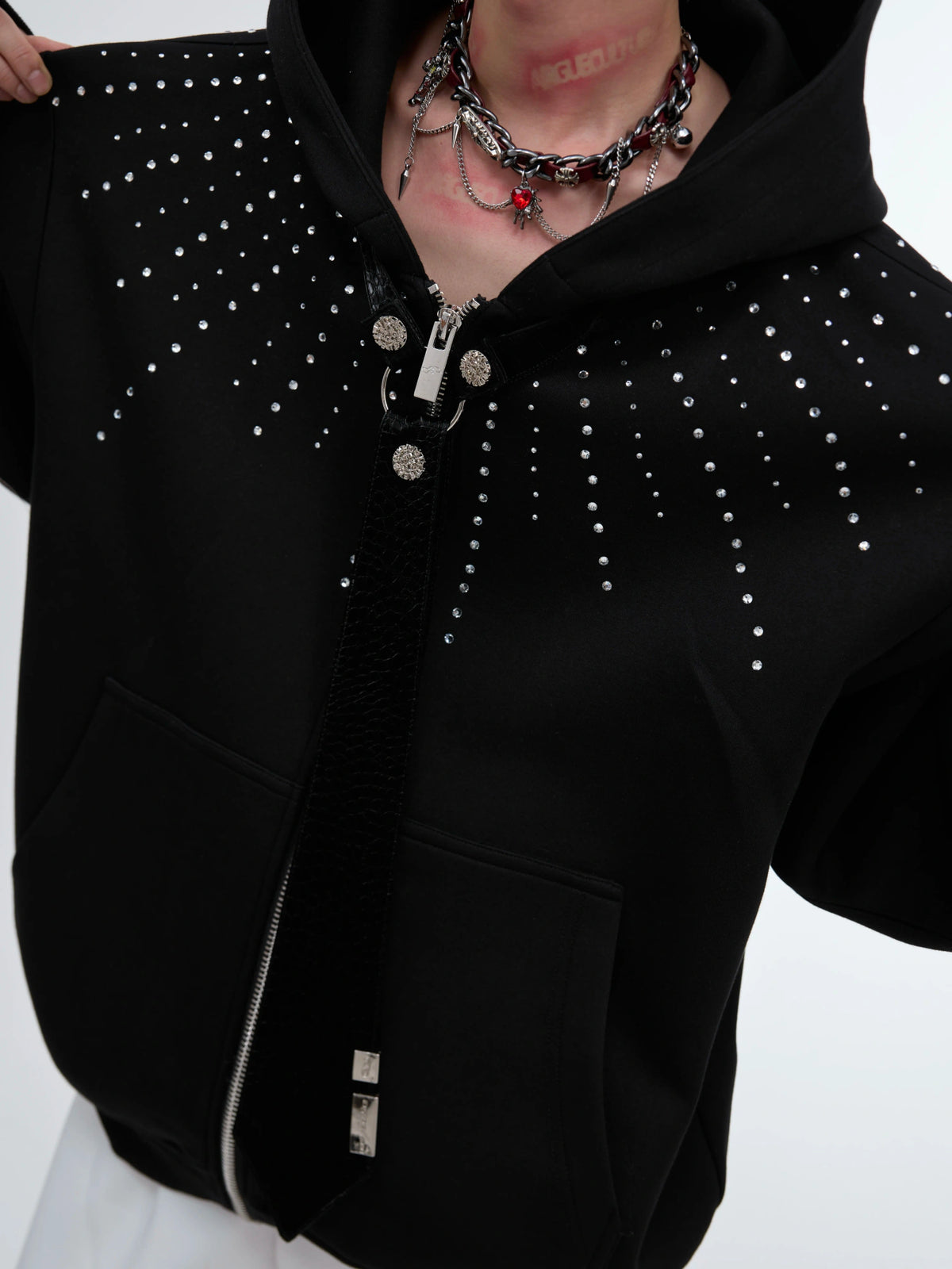 Relaxed Hooded Jacket with Detachable Tie Detail - description image 3