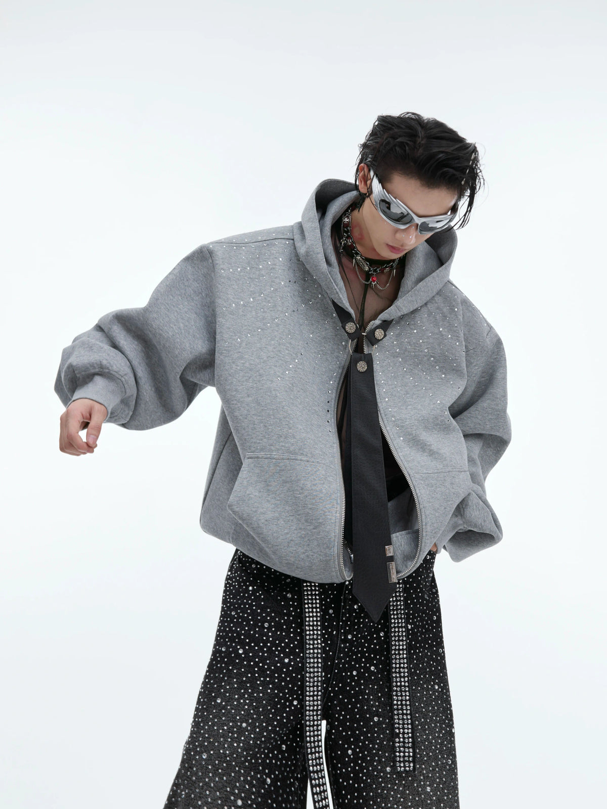 Relaxed Hooded Jacket with Detachable Tie Detail - description image 6